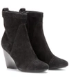 BALENCIAGA SUEDE BROGUE WEDGE ANKLE BOOTS,P00072955