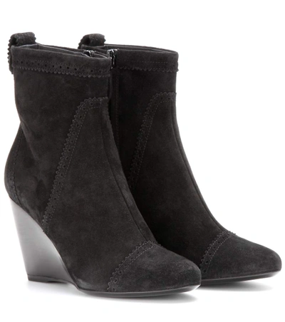 Balenciaga Suede Brogue Wedge Ankle Boots In Black