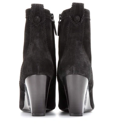 Shop Balenciaga Suede Brogue Wedge Ankle Boots In Black