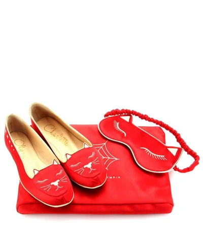 Shop Charlotte Olympia Cat Nap Set With Satin Slippers, Eye Mask And Carry Case In Red