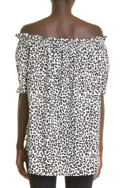 Adam Lippes Off The Shoulder High-low Stretch Cotton Poplin Blouse In White Black
