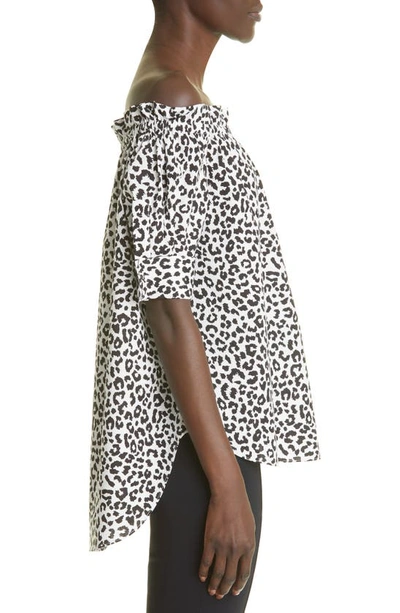Adam Lippes Off The Shoulder High-low Stretch Cotton Poplin Blouse In White Black