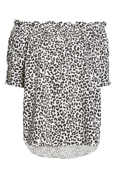 Adam Lippes Off The Shoulder High-low Stretch Cotton Poplin Blouse In White Black