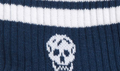 Shop Alexander Mcqueen Stripe Skull Socks In Petrol Blue/ White