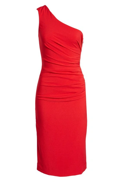 Dress The Population Martine Stretch Crepe One-shoulder Dress In Rouge