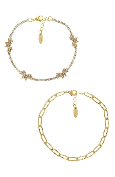 Shop Ettika Set Of 2 Butterfly Chain Anklets In Gold