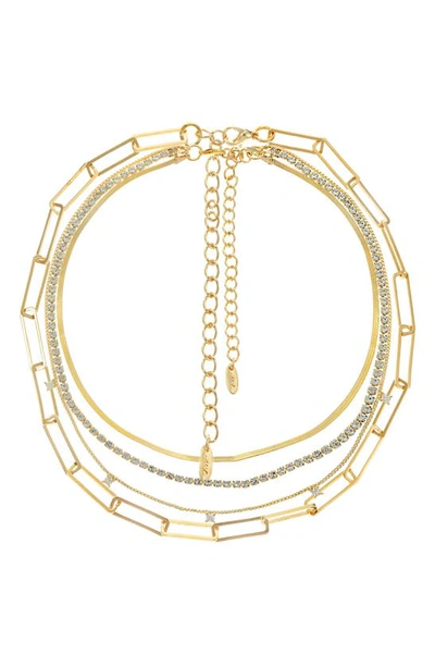 Shop Ettika Set Of 4 Crystal & Chain Link Necklaces In Gold