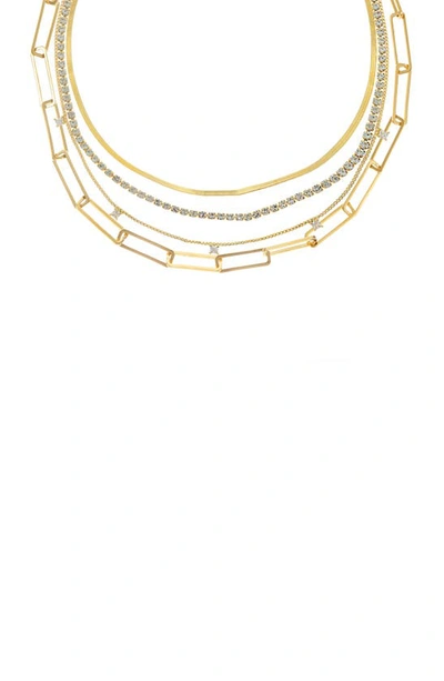 Ettika Mixed 18k Gold Plated Chain And Crystal Necklace Set In Gold