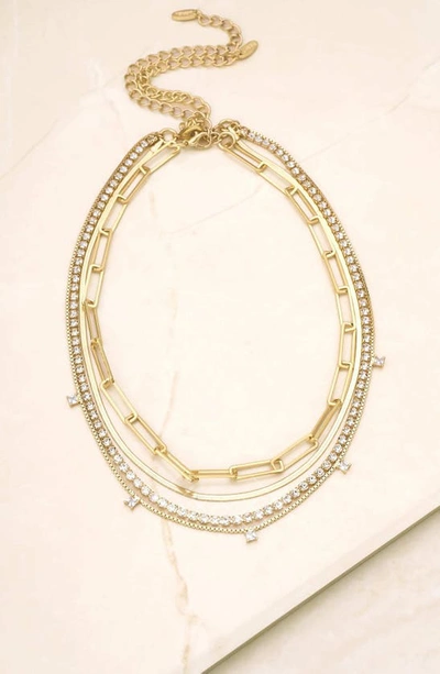 Ettika Mixed 18k Gold Plated Chain And Crystal Necklace Set In Gold