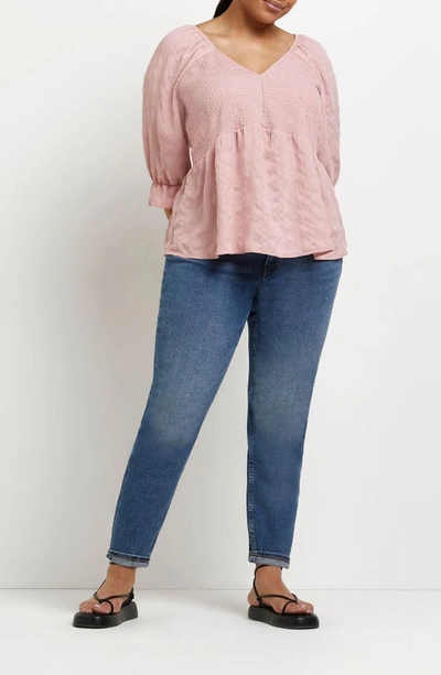 Shop River Island Shirred Embroidered Peplum Top In Medium Pink