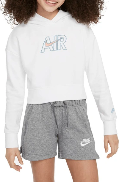 Shop Nike Kids' French Terry Crop Hoodie In White/ Crimson/ Worn Blue