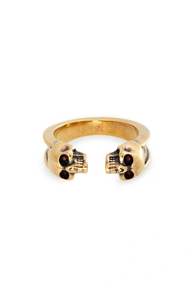 Shop Alexander Mcqueen Double Skull Open Ring In Gold