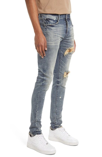 Purple Brand Camouflage Patch Destroyed Slim Jeans In Camo Patched Indigo