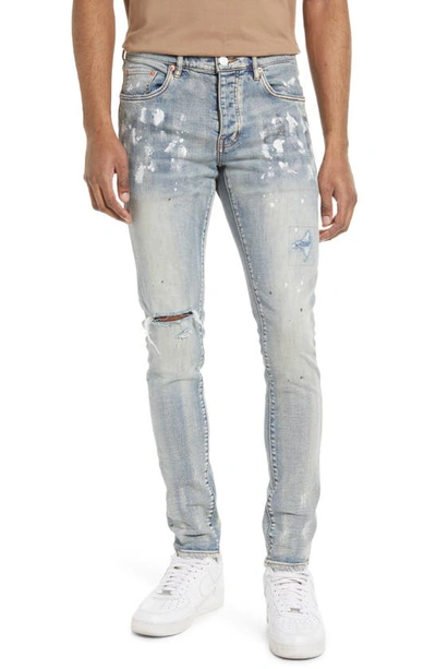 Shop Purple Brand Ripped Knee Blowout Painted Skinny Jeans In Light Indigo Paint Blowout