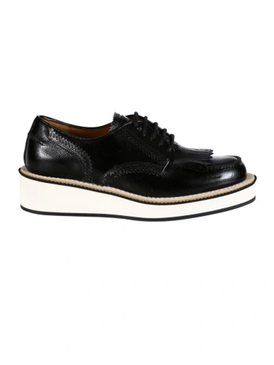 Shop Givenchy High White Platform Lace-up Shoes  Black Leather With Frange In Nero