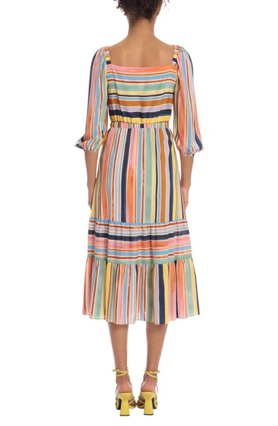 Shop Donna Morgan For Maggy Stripe Tiered Dress In Buttercream/ Antique Rose