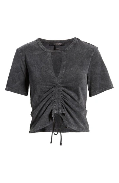 Shop Allsaints Gigi Cutout Ruched Front Cotton T-shirt In Acid Washed Black