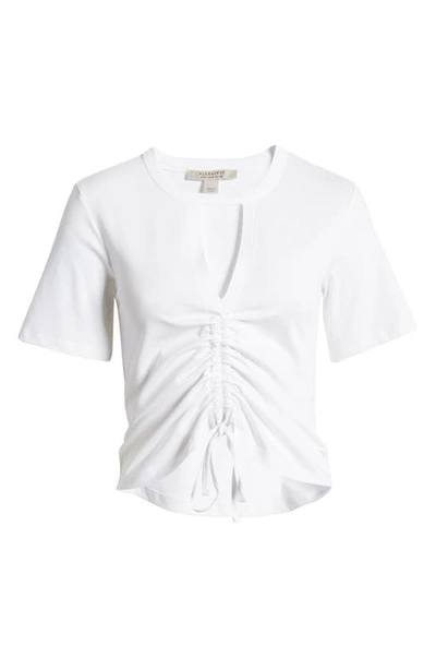 Shop Allsaints Gigi Cutout Ruched Front Cotton T-shirt In Optic White