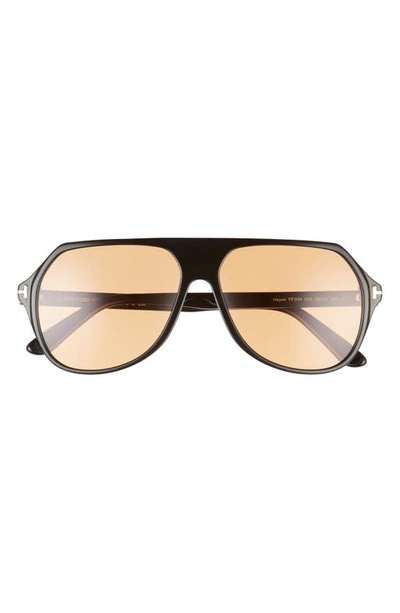 Tom Ford Hayes 59mm Navigator Sunglasses In Shiny Black / Brown | ModeSens