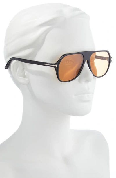 Tom Ford Hayes 59mm Navigator Sunglasses In Shiny Black / Brown | ModeSens