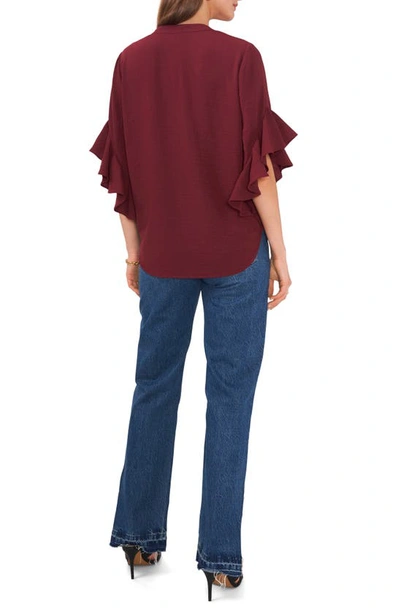 Shop Vince Camuto Ruffle Sleeve Split Neck Blouse In Cranberry