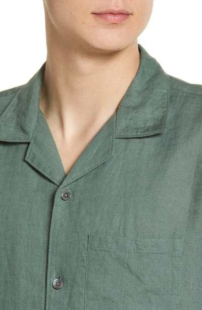 Shop Theory Noll Short Sleeve Linen Button-up Camp Shirt In Balsam Green