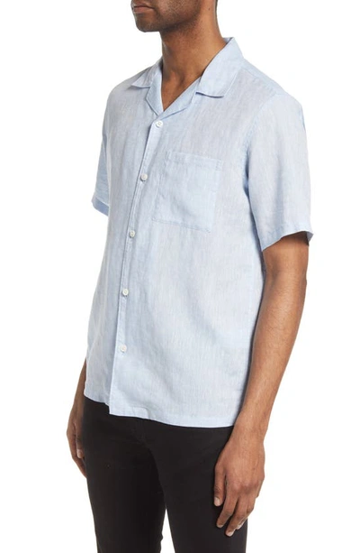 Shop Theory Noll Short Sleeve Linen Button-up Camp Shirt In Olympic