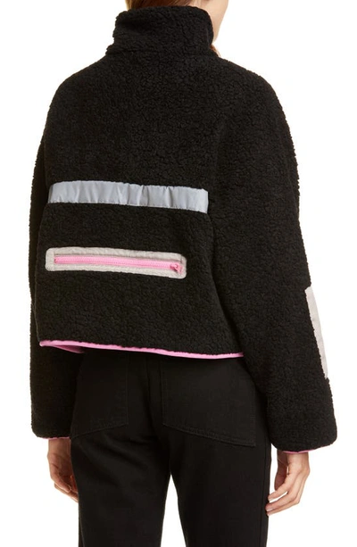 Shop Sandy Liang Frey Moiré Pocket Fleece Jacket In Black