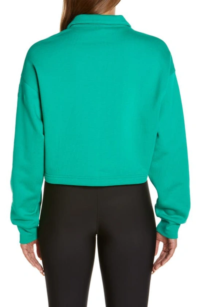 Alo Yoga Polo Henley Fleece Sweater In Green Emerald