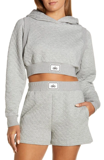 Alo Yoga Quilted Arena Cropped Hoodie In Athletic Heather Grey