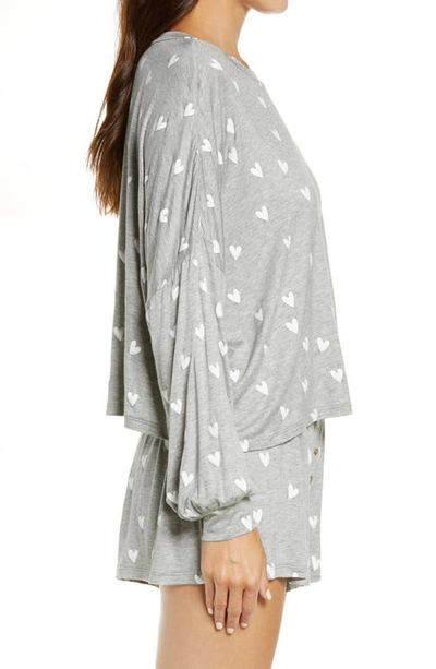 Honeydew Intimates All American Long Sleeve Shortie Pajamas In Heather Grey Hearts