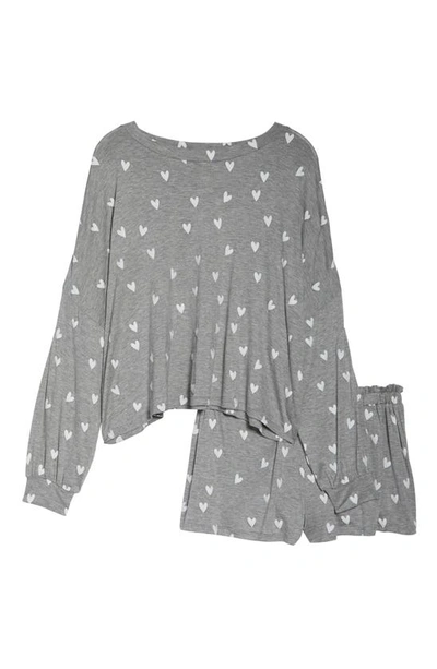 Honeydew Intimates All American Long Sleeve Shortie Pajamas In Heather Grey Hearts