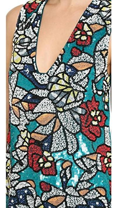 Shop Alice And Olivia Odell Embroidered Dress In Teal Multi