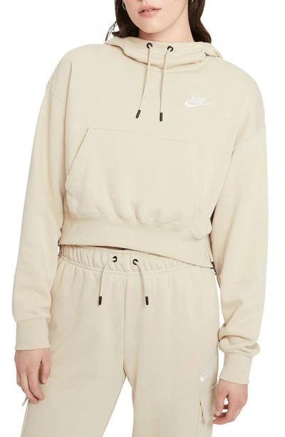 Shop Nike Sports Essentials Crop Hoodie In Rattan/ Rattan/ White