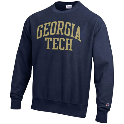 Shop Champion Navy Georgia Tech Yellow Jackets Arch Reverse Weave Pullover Sweatshirt