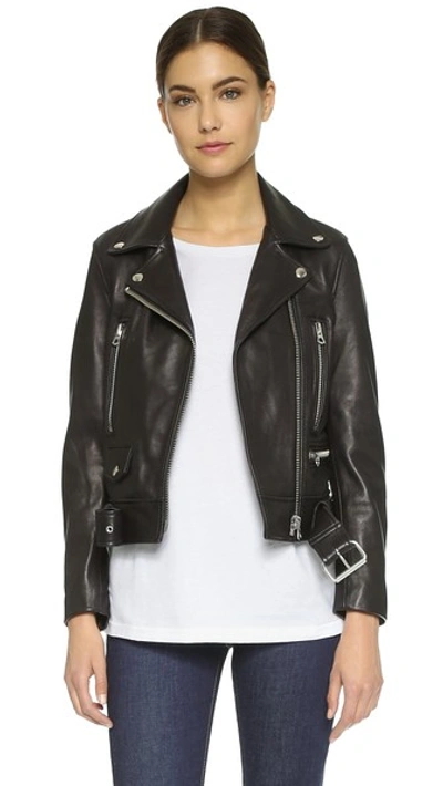 Shop Acne Studios Leather Moto Jacket In Black