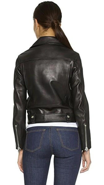 Shop Acne Studios Leather Moto Jacket In Black