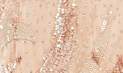 Mac Duggal Sequined Faux Wrap Split Long Sleeve Gown In Rose Gold