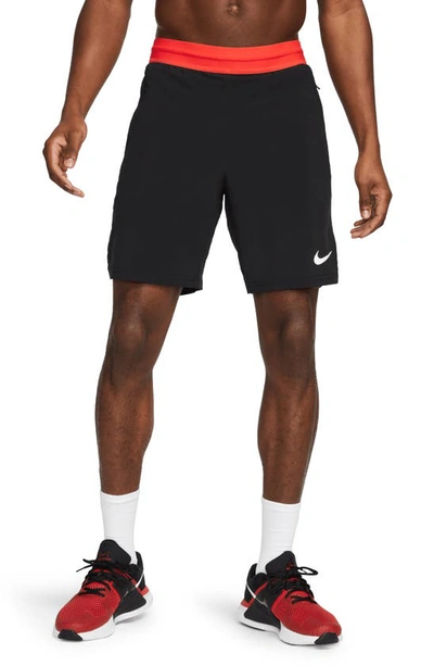Shop Nike Dri-fit Pro Flex Vent Max Training Shorts In Black/ Habanero Red