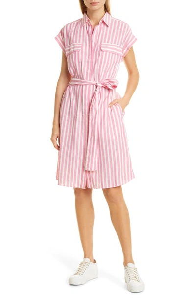 Shop Hugo Boss Driga Linen Blend Shirtdress In Flamingo Fantasy