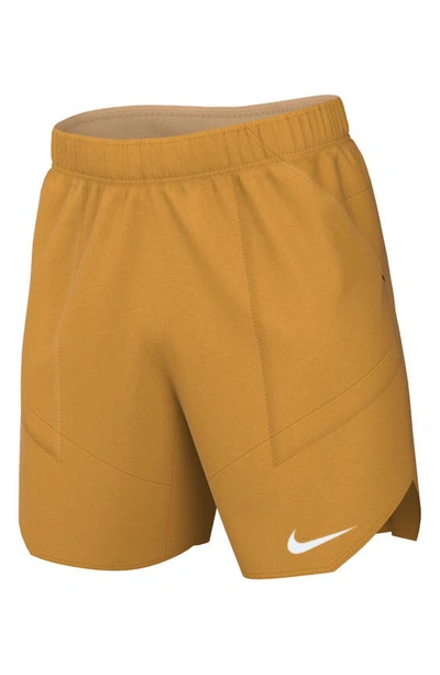 Shop Nike Court Dri-fit Advantage 7" Tennis Shorts In Light Curry/ White