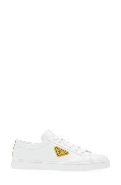 Shop Prada Leather Sneaker In Bianco/ Soleil