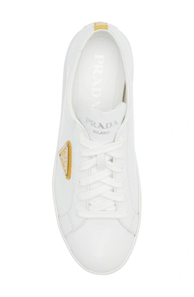 Shop Prada Leather Sneaker In Bianco/ Soleil