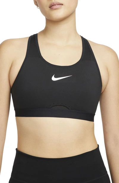 Shop Nike Dri-fit Swoosh High Support Non-padded Adjustable Sports Bra In Black/ Grey/ White