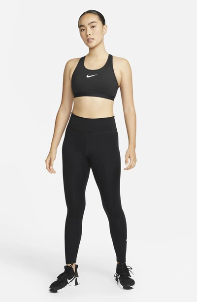 Shop Nike Dri-fit Swoosh High Support Non-padded Adjustable Sports Bra In Black/ Grey/ White