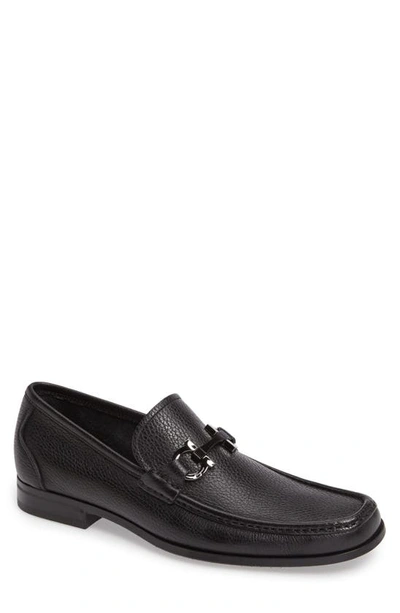 Shop Ferragamo Grandioso Pebbled Driving Shoe With Double Gancio Ornament In Black Leather