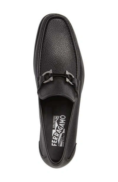 Ferragamo Gandioso Pebbled Moccasin With Gancini Ornament In Black Leather