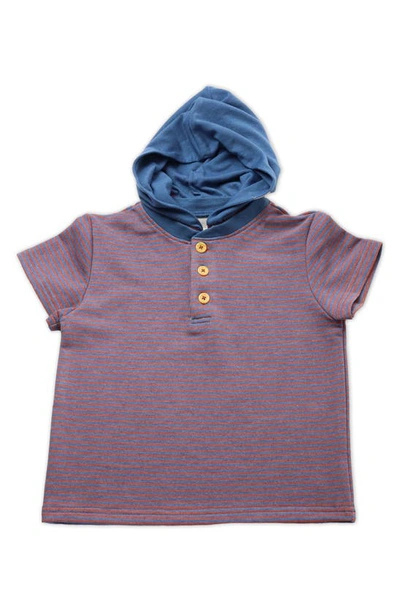 Shop Thoughtfully Hooded Stripe Short Sleeve Henley & Two Hoods Set In Red And Blue Stripe