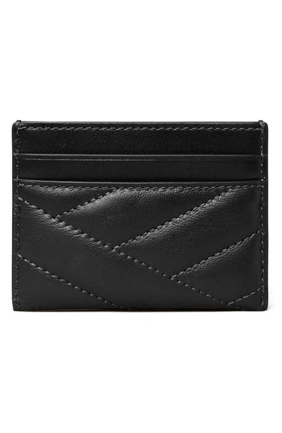 Shop Tory Burch Kira Chevron Quilted Leather Card Case In Black