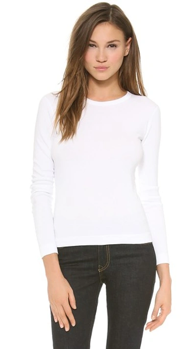 Three Dots Long Sleeve Crewneck Tee In White